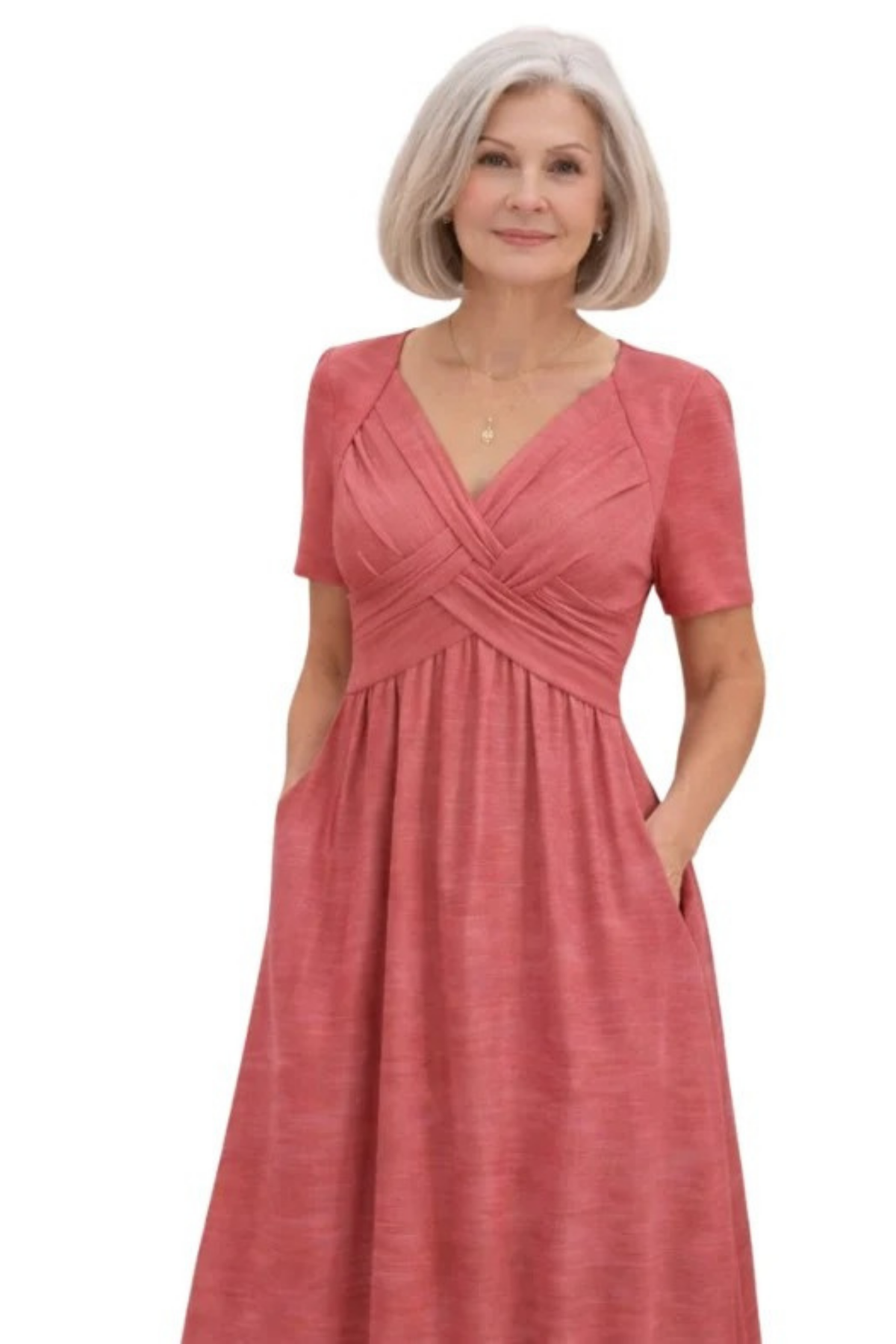V-Neck Midi Dress Elegant Feminine Style