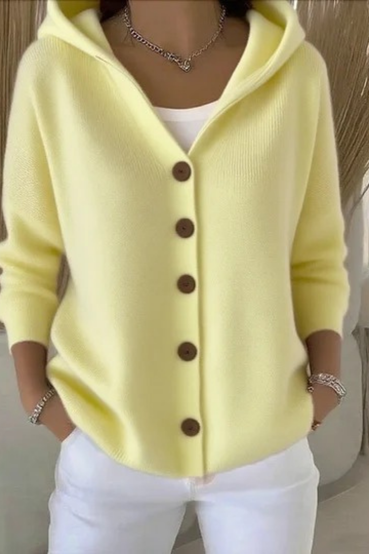 Hooded Cardigan Button Front Relaxed Casual Style