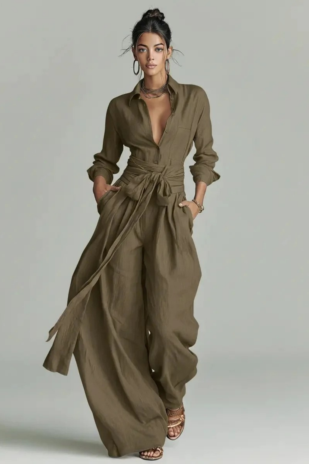 Women’s Jumpsuit Belted Wide Leg Elegant Style