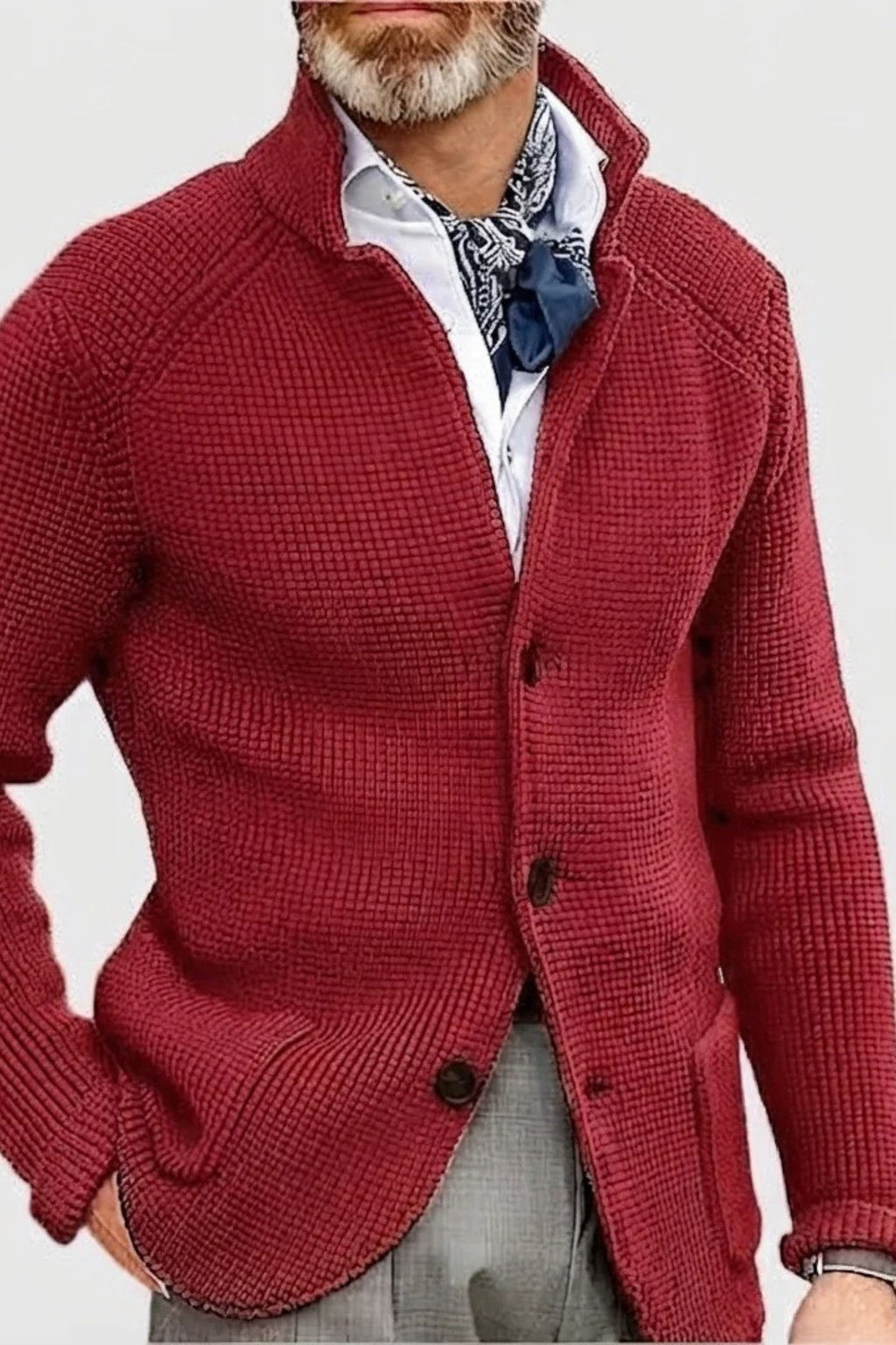 Waffle Knit Cardigan Sweater Smart Casual Style