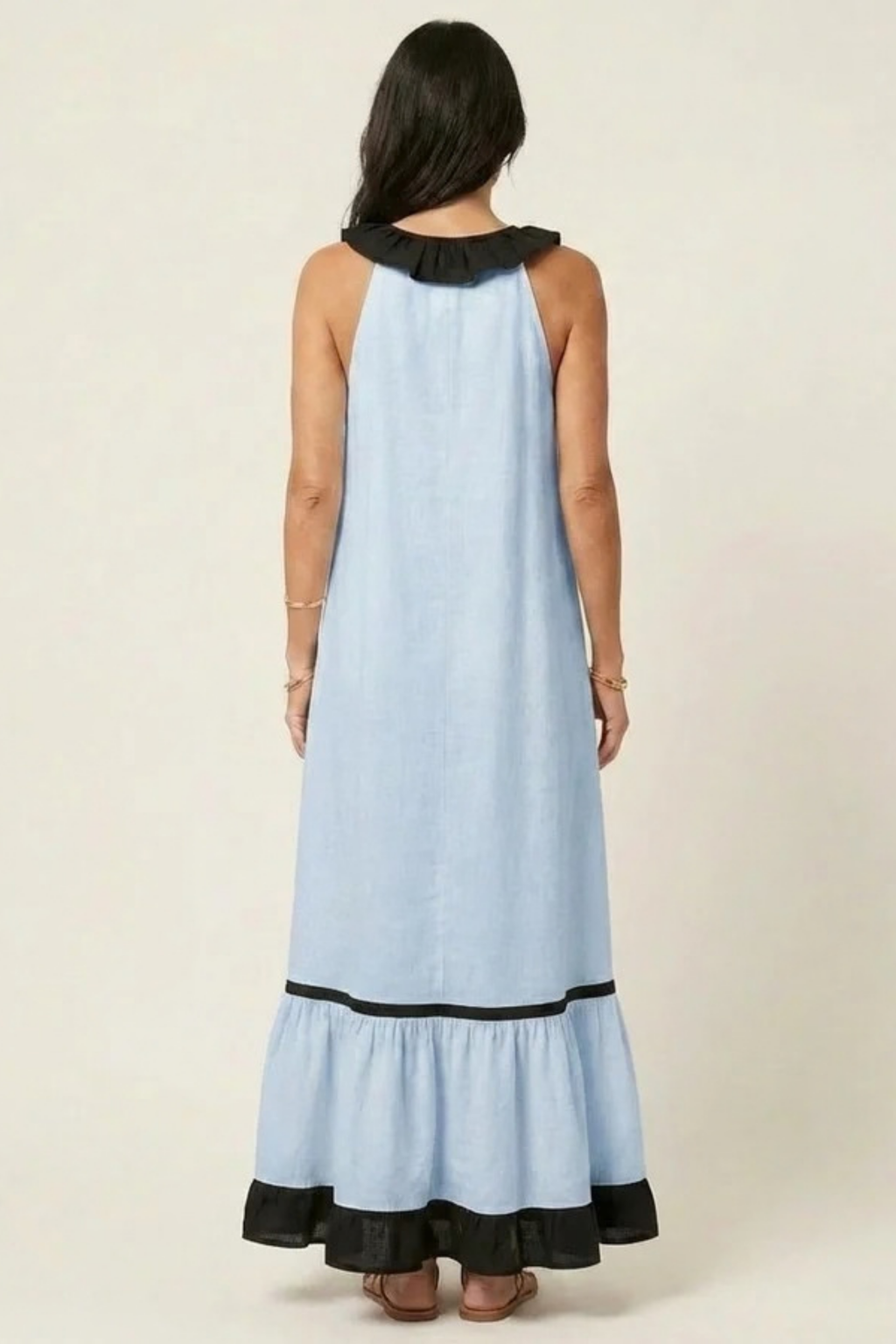 Maxi Dress Ruffle Neck Flowy Bohemian Style