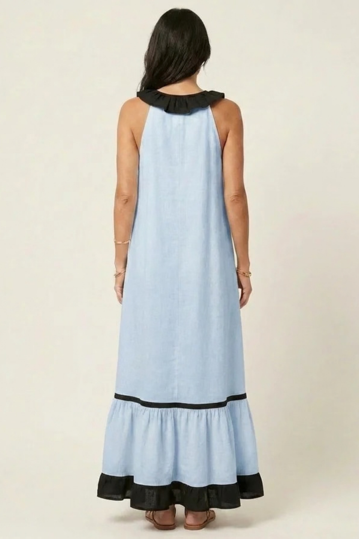 Maxi Dress Ruffle Neck Flowy Bohemian Style