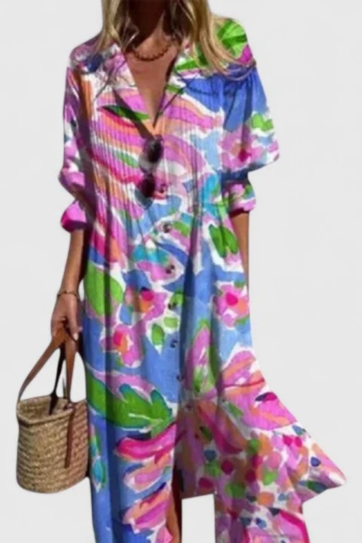 Floral Shirt Maxi Dress Relaxed Boho Style