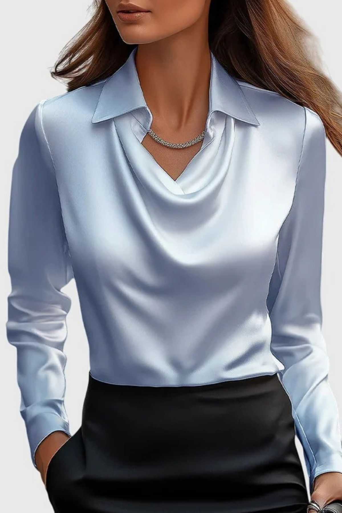 Collared Blouse Draped Front Refined Style