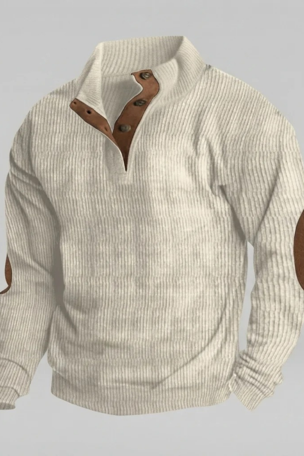 Ribbed Knit Sweater with Button Collar Classic Style