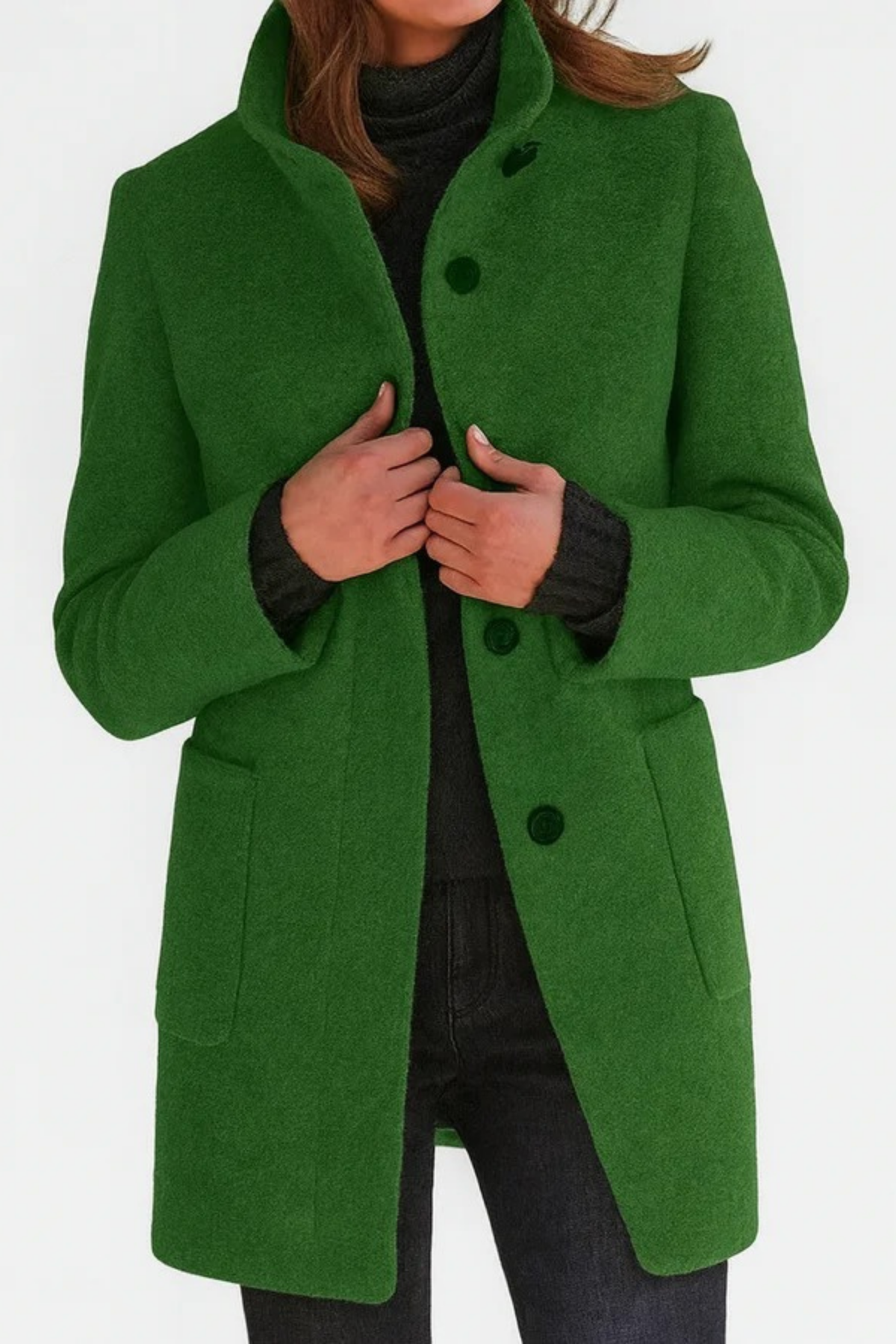 Stand Collar Coat Button Front Elegant Style