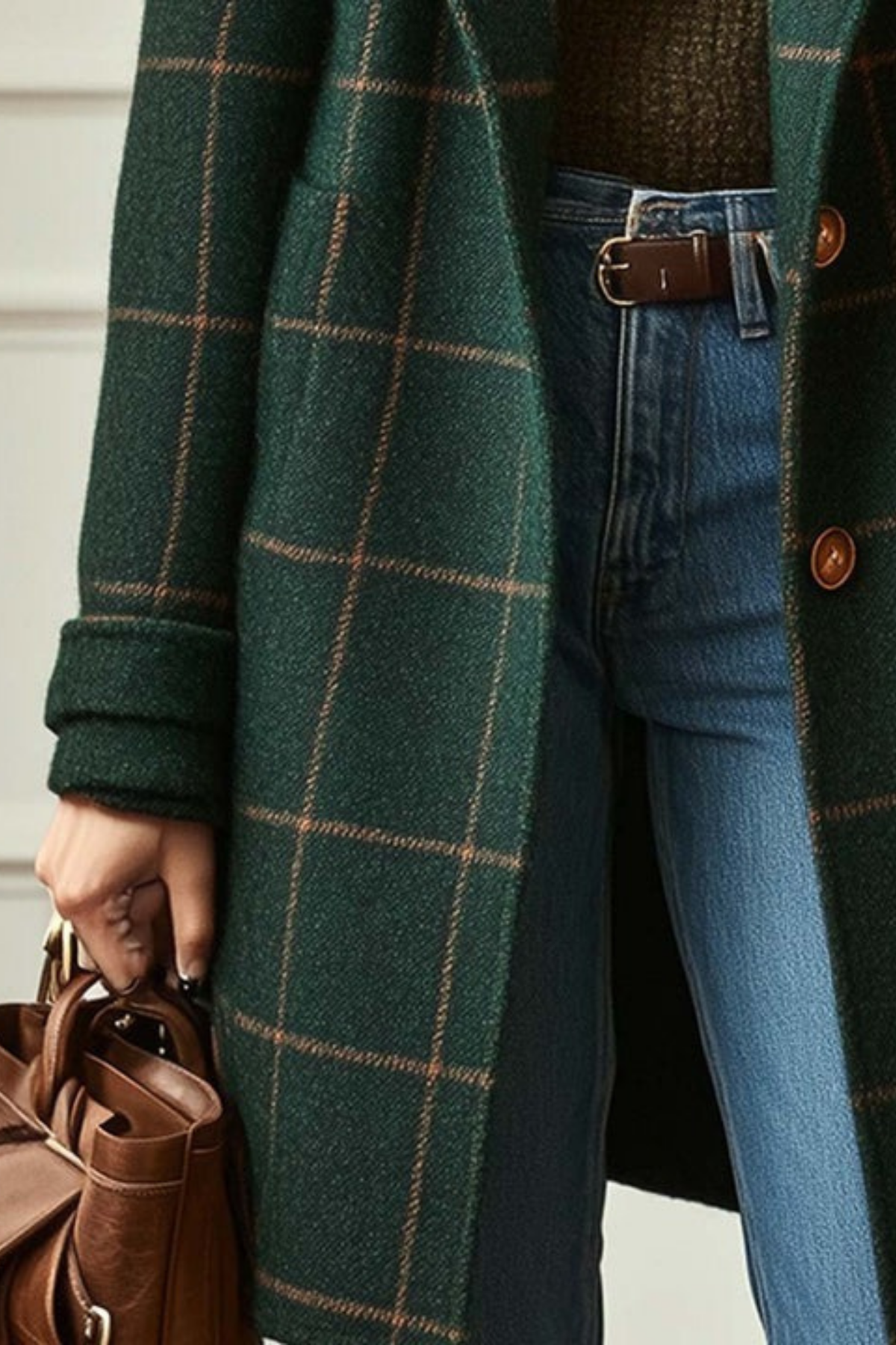 Plaid Longline Coat Button Front Classic Style