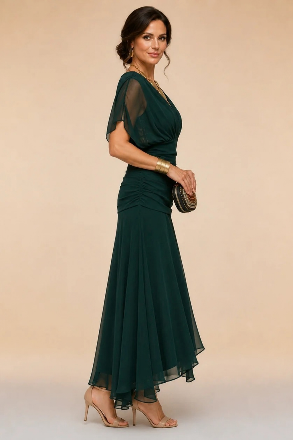 Maxi Wedding Dress Ruched Waist Formal Style