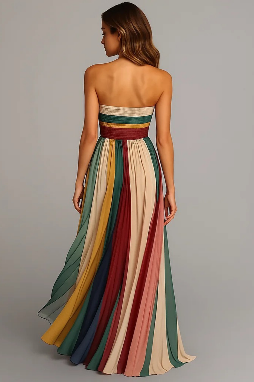 Strapless Pleated Maxi Dress Elegant Feminine Style