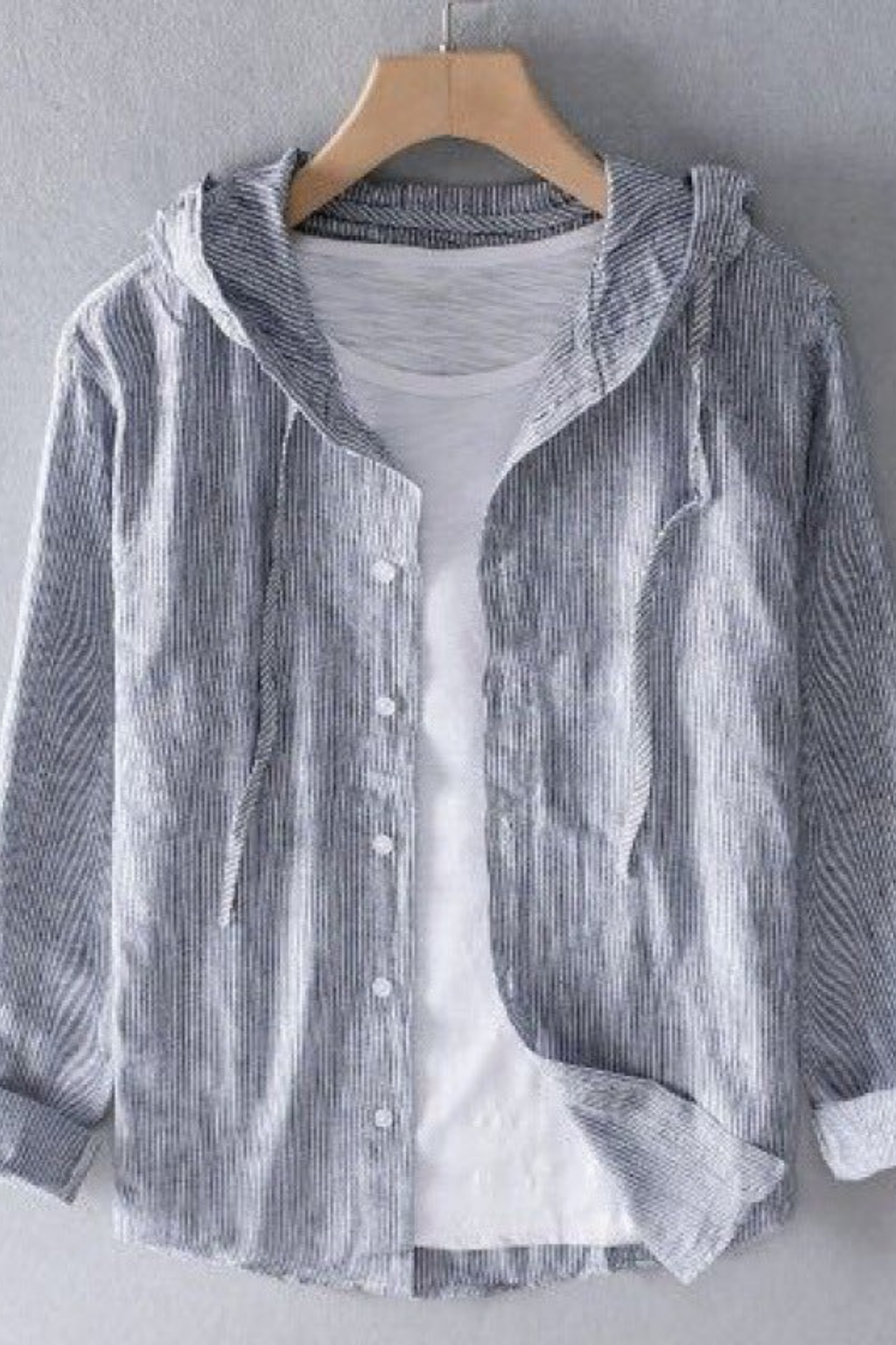 Hooded Button Front Shirt Lightweight Casual Style