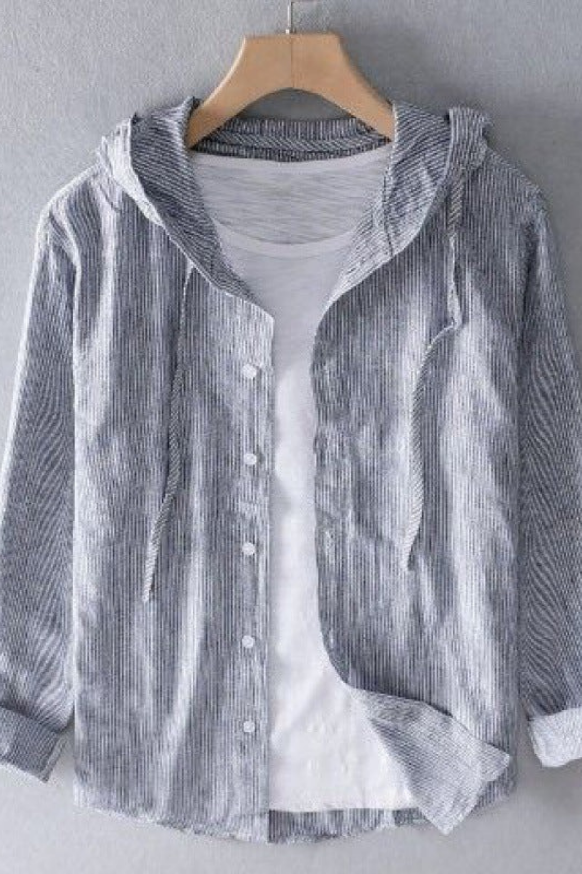 Hooded Button Front Shirt Lightweight Casual Style