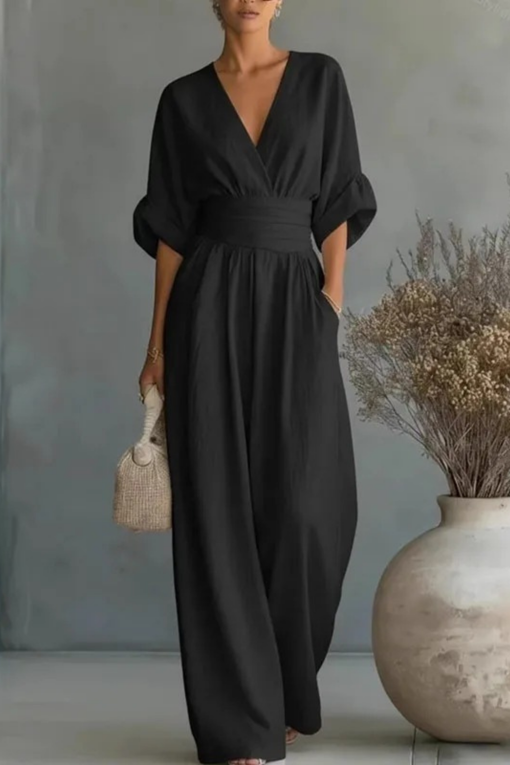 Women’s Wide Leg Jumpsuit V-Neck Elegant Style