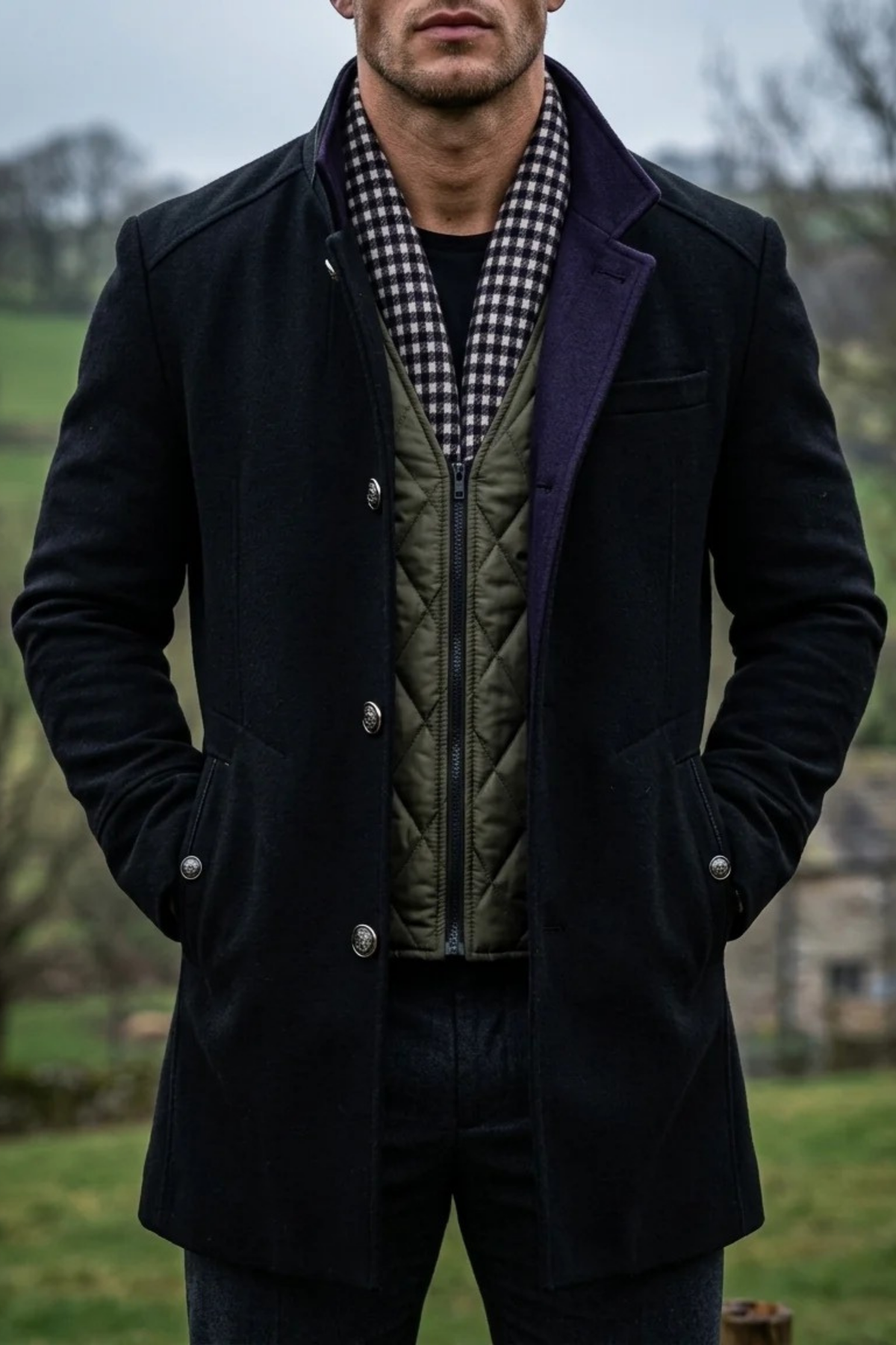 Men’s Long Coat Quilted Lining Classic Style