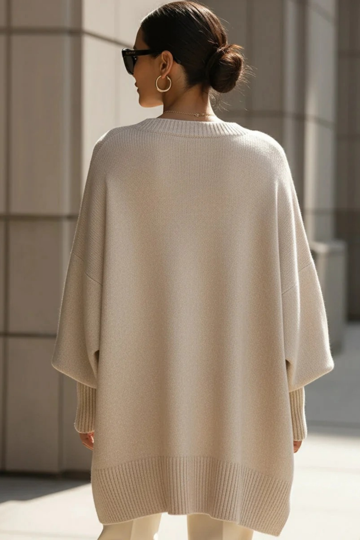 Oversized Knit Sweater Asymmetric Hem Elegant Style