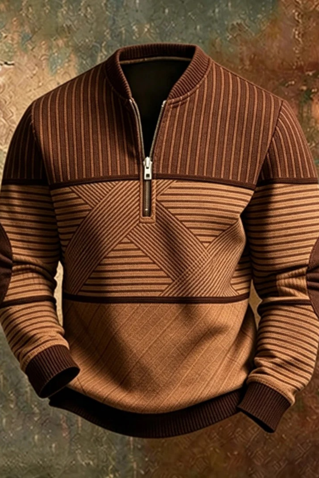 Men’s Quarter Zip Sweater Geometric Knit Style