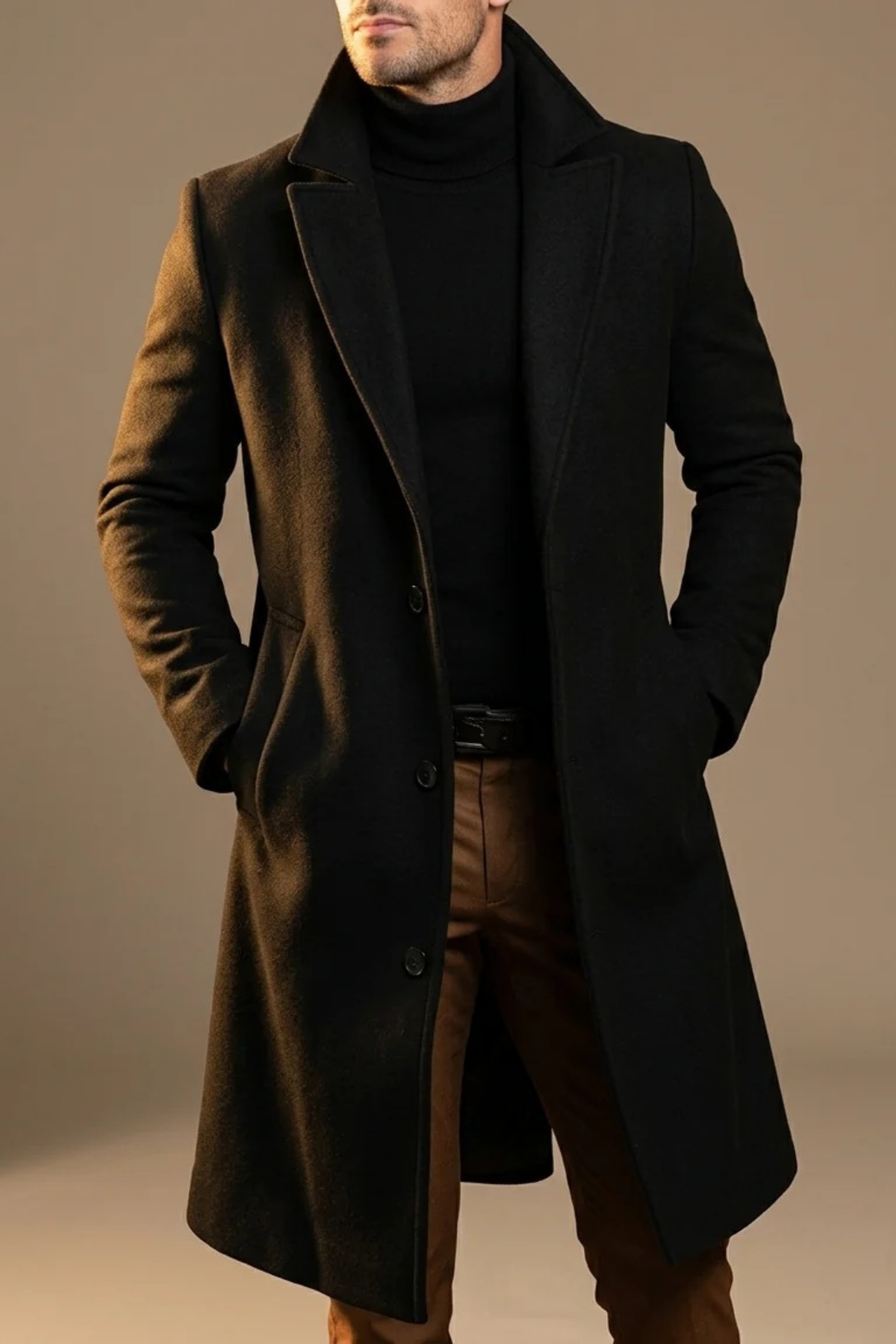 Men’s Long Coat Notch Lapel Classic Style