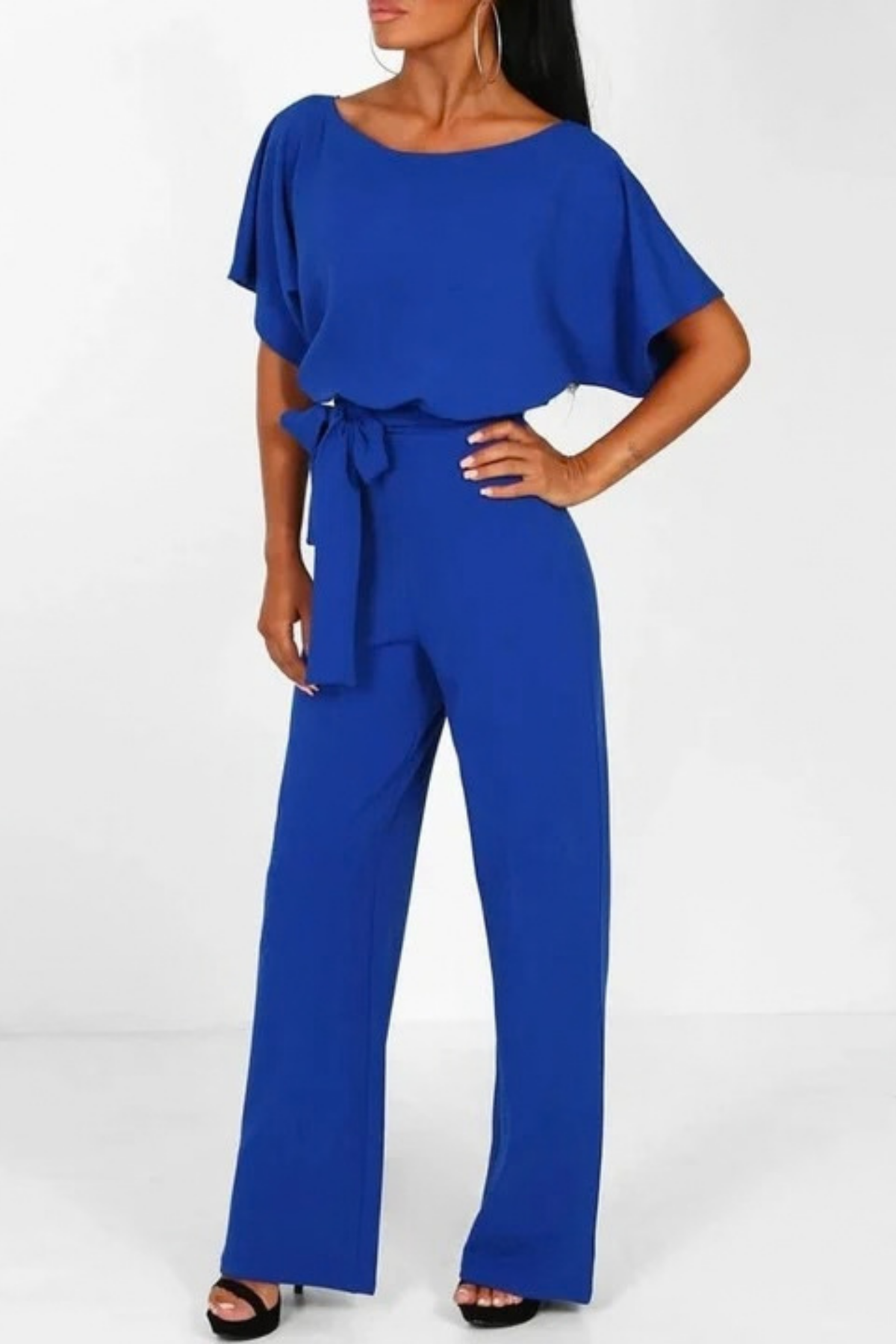 Women’s Boat Neck Jumpsuit Belted Waist Chic Style