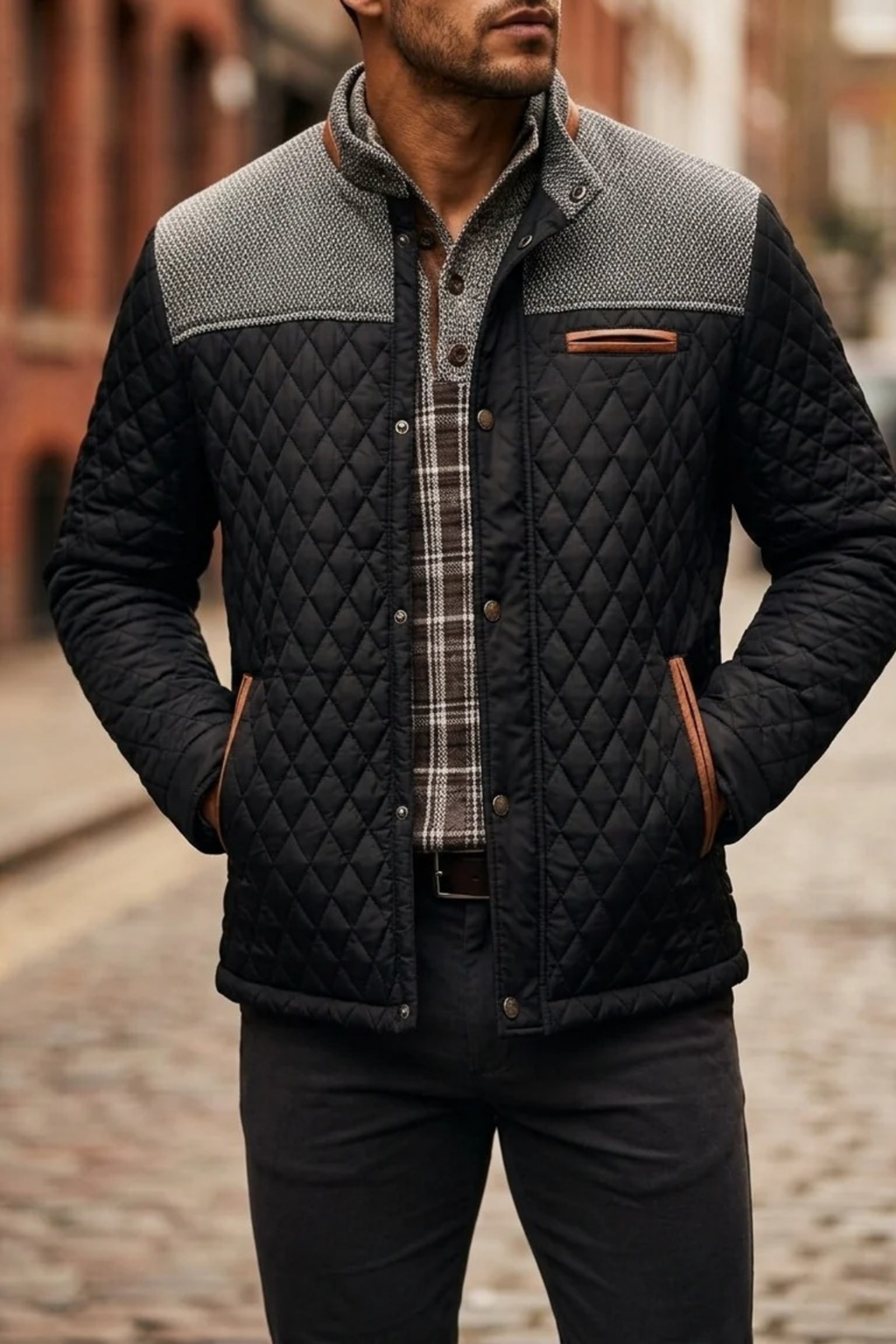 Men’s Quilted Jacket Stand Collar Casual Style