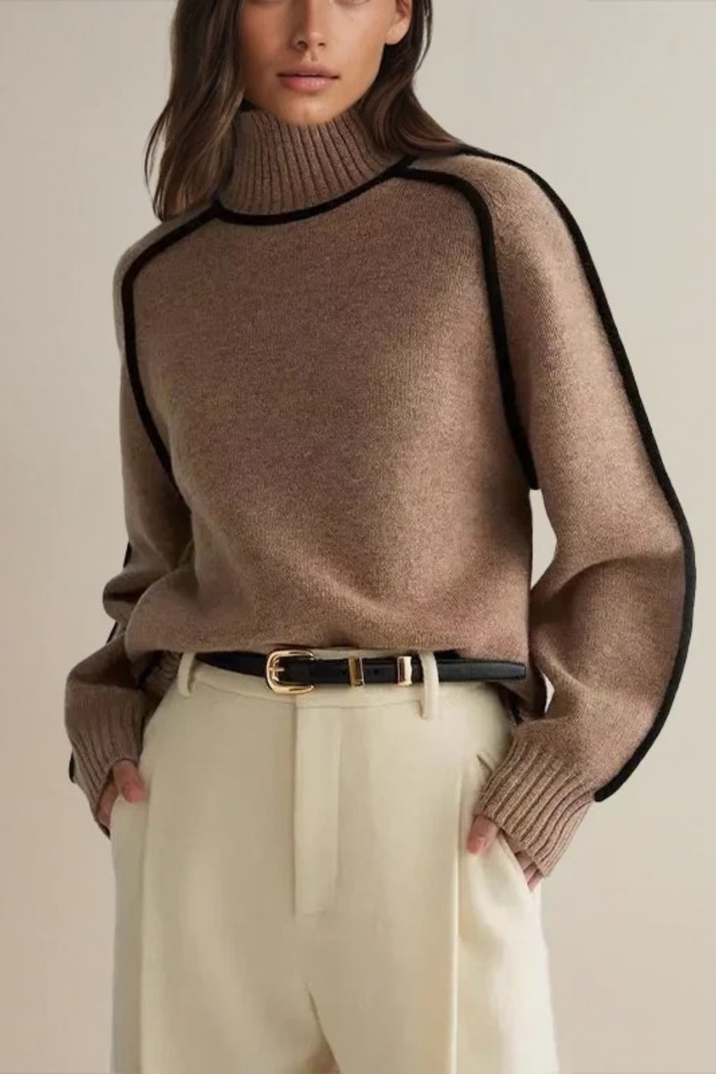 Turtleneck Sweater Contrast Trim Elegant Style
