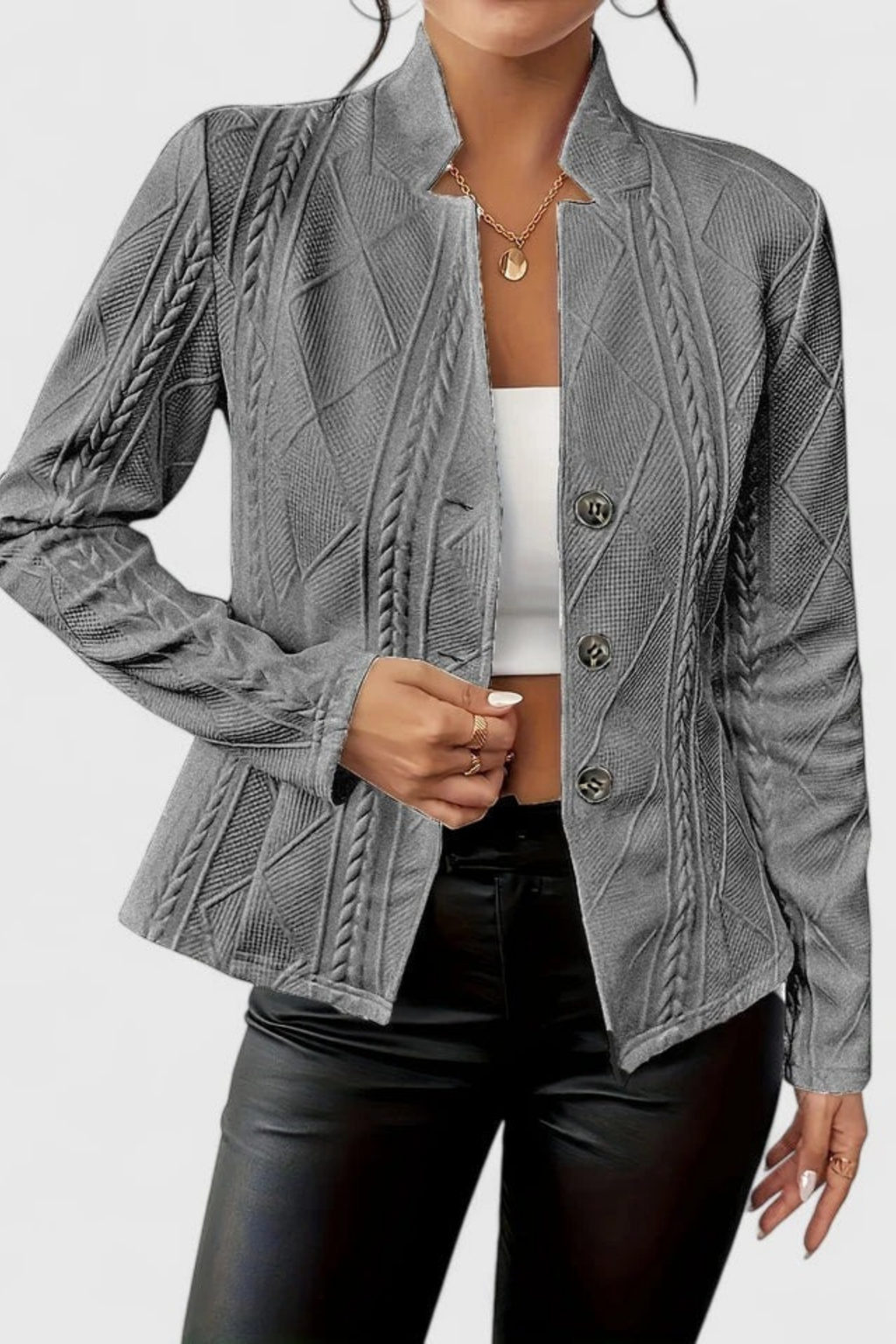 Textured Blazer Button Front Elegant Style