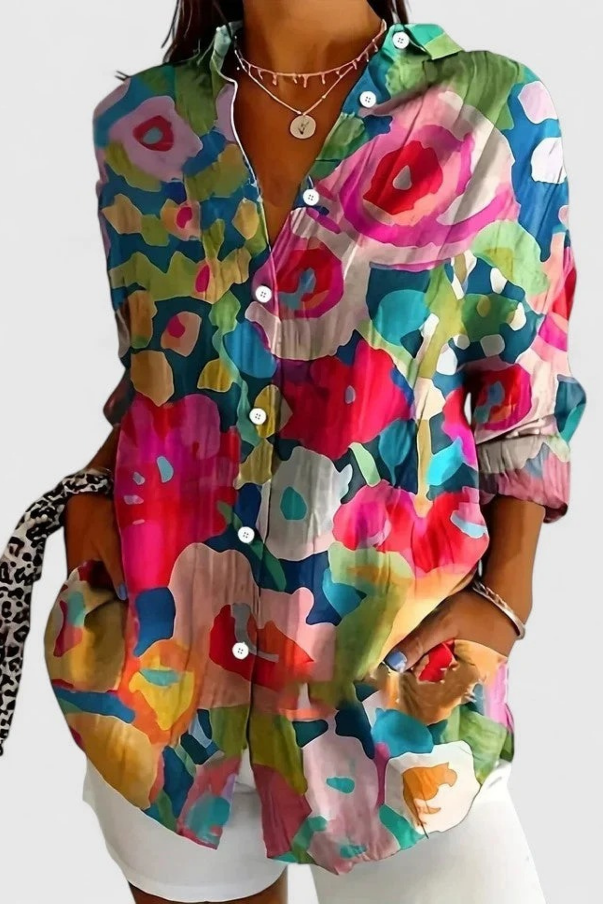Floral Print Blouse Button Front Feminine Style