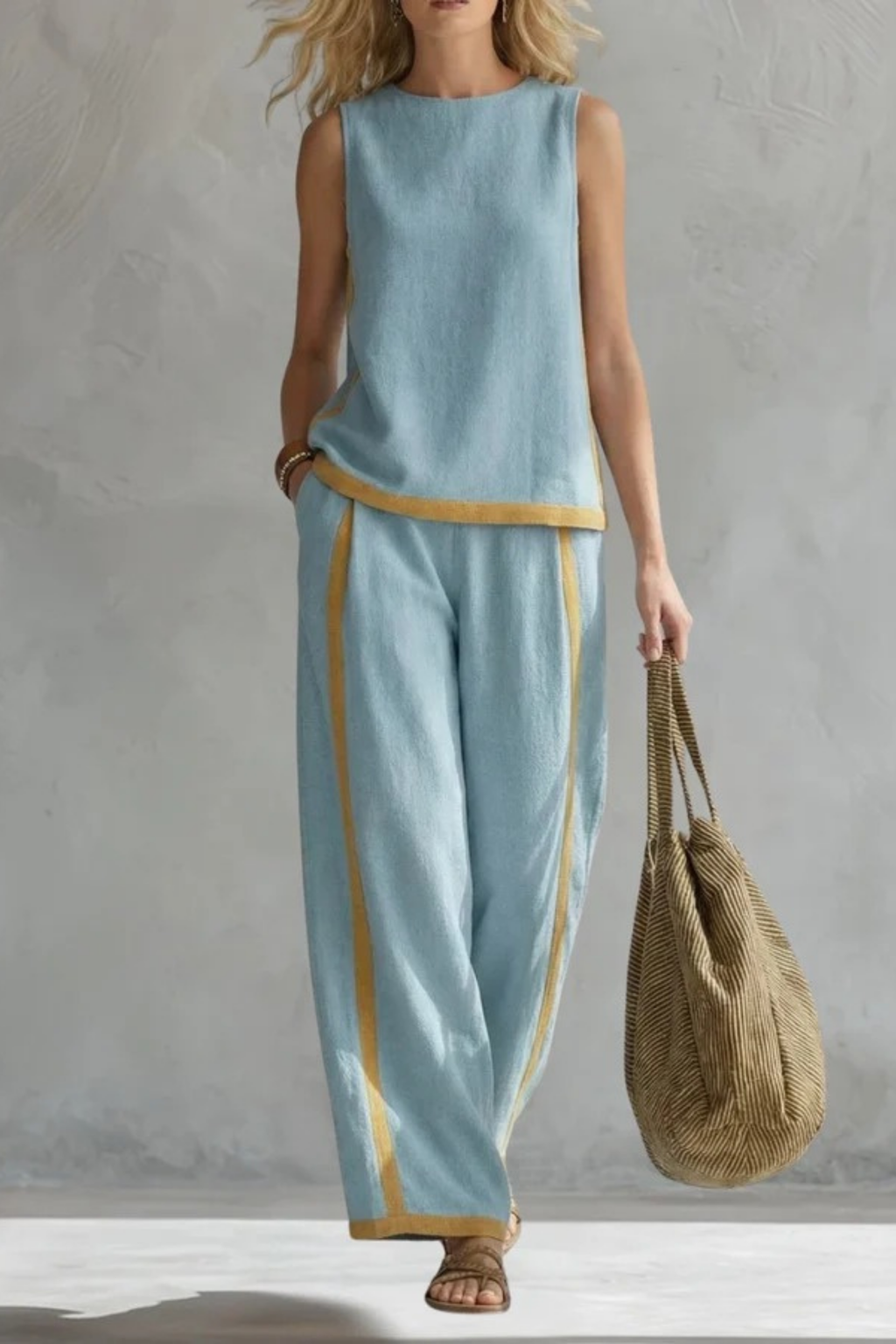 Two Piece Set Sleeveless Top Wide Leg Elegant Style