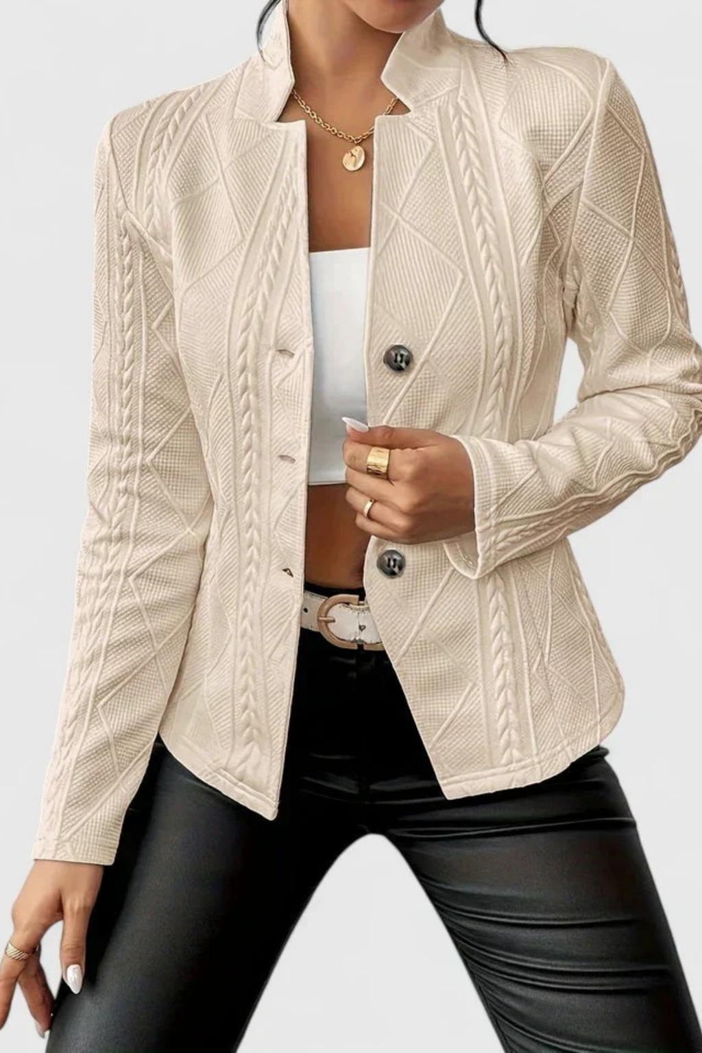 Textured Blazer Button Front Elegant Style