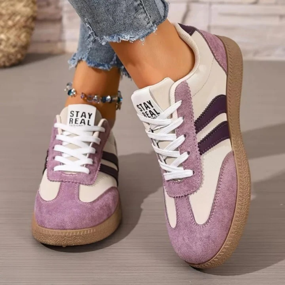 Retro Lace-Up Sneakers Suede Detail Casual Style