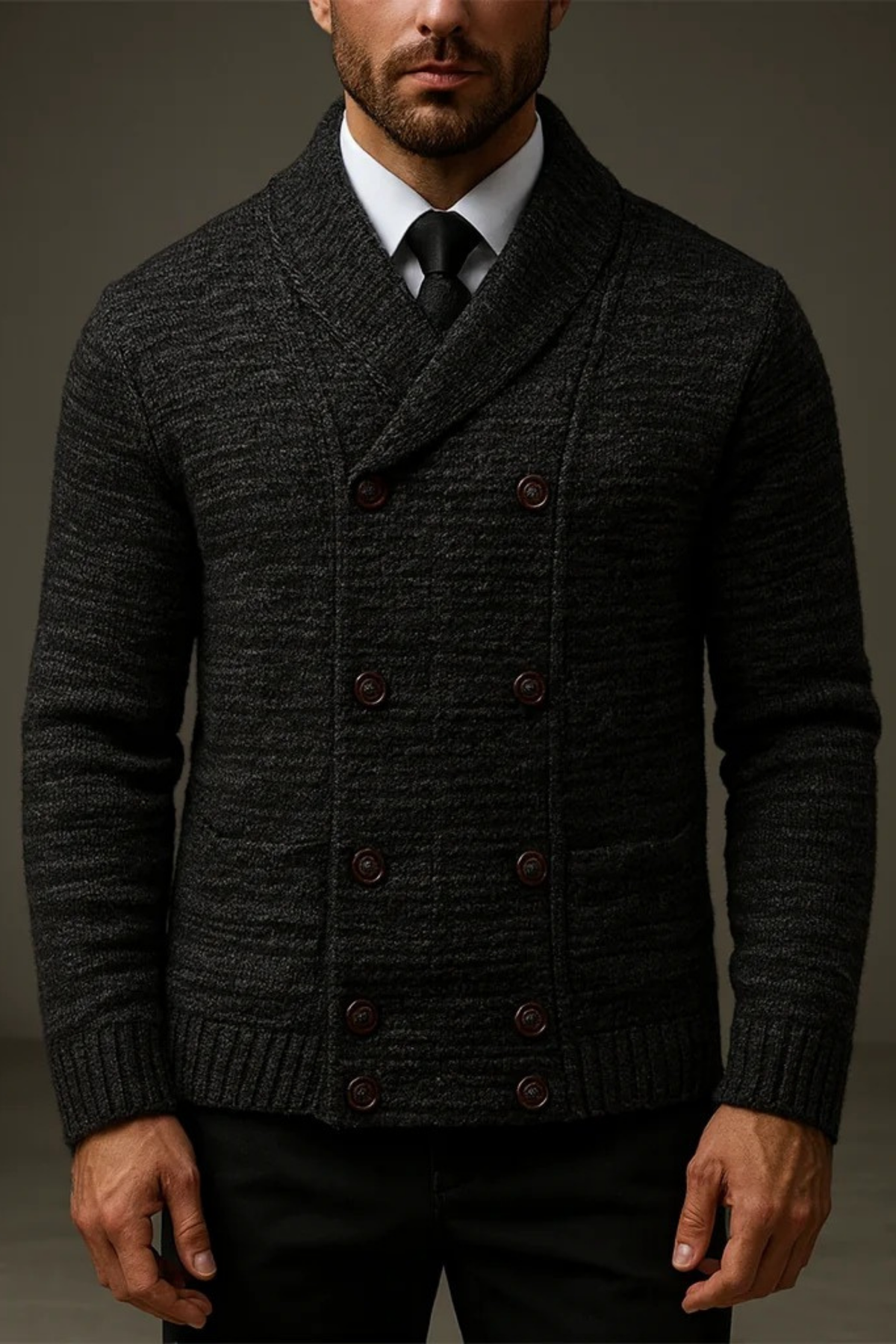 Double Breasted Knit Cardigan Smart Casual Style