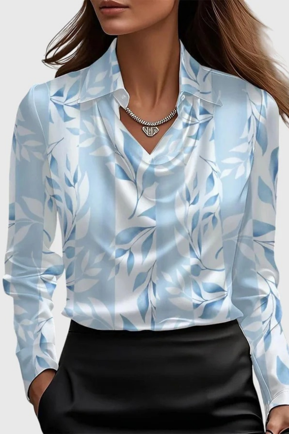 Collared Blouse Draped Front Refined Style