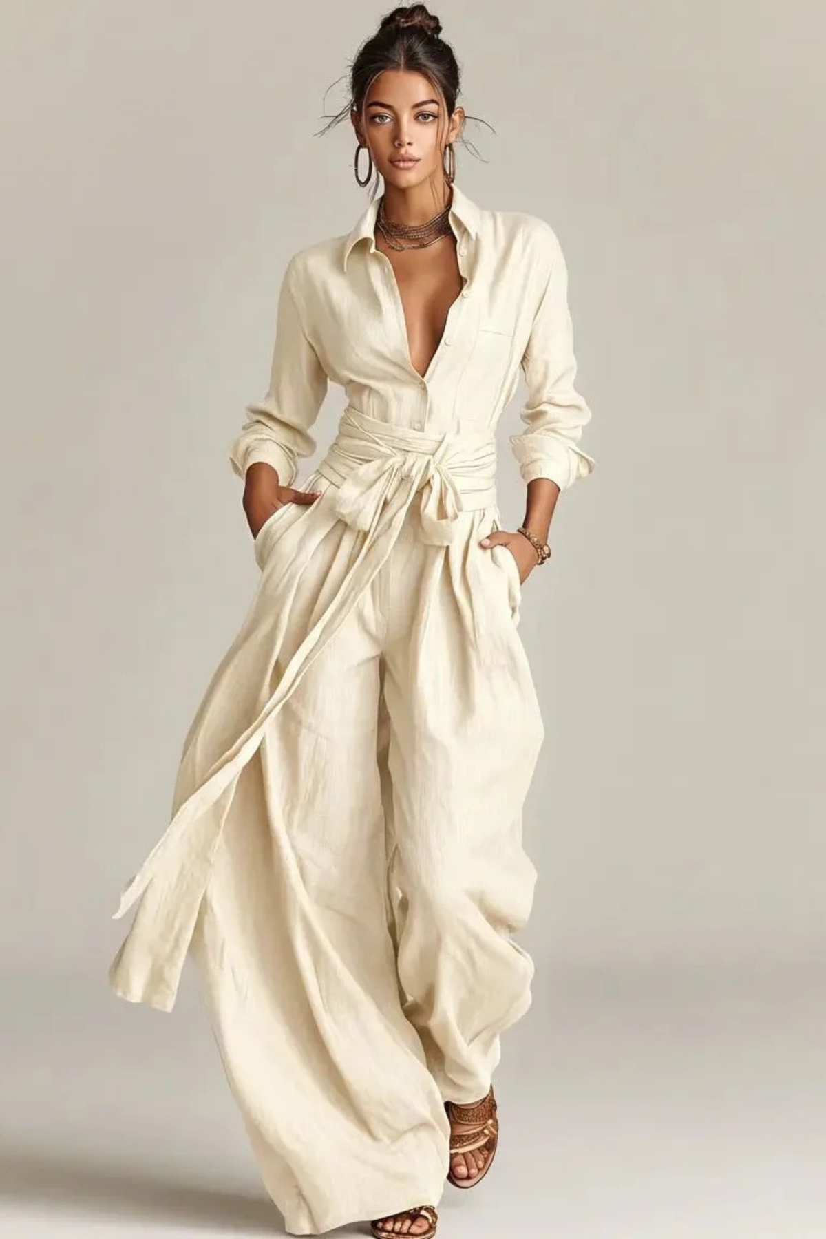 Women’s Jumpsuit Belted Wide Leg Elegant Style