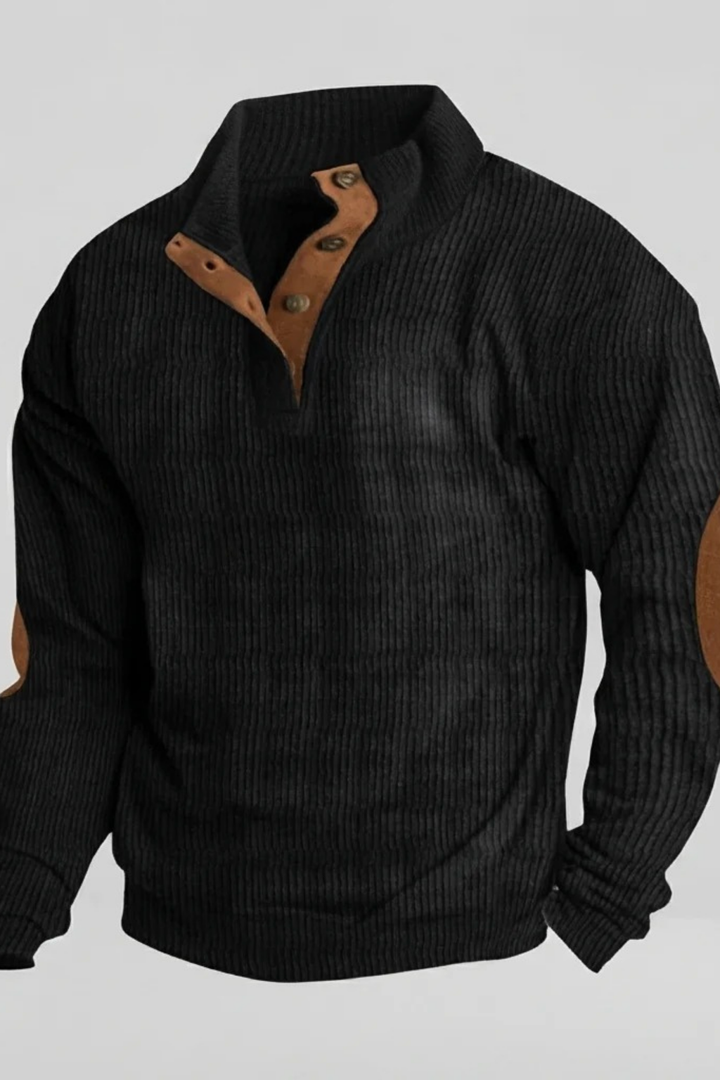Ribbed Knit Sweater with Button Collar Classic Style