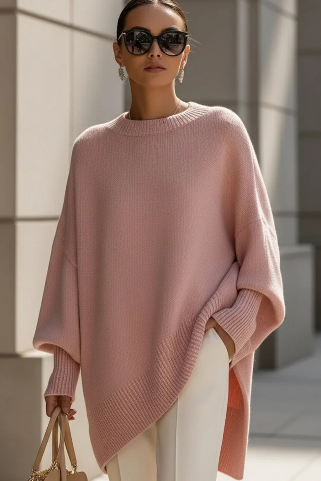 Oversized Knit Sweater Asymmetric Hem Elegant Style