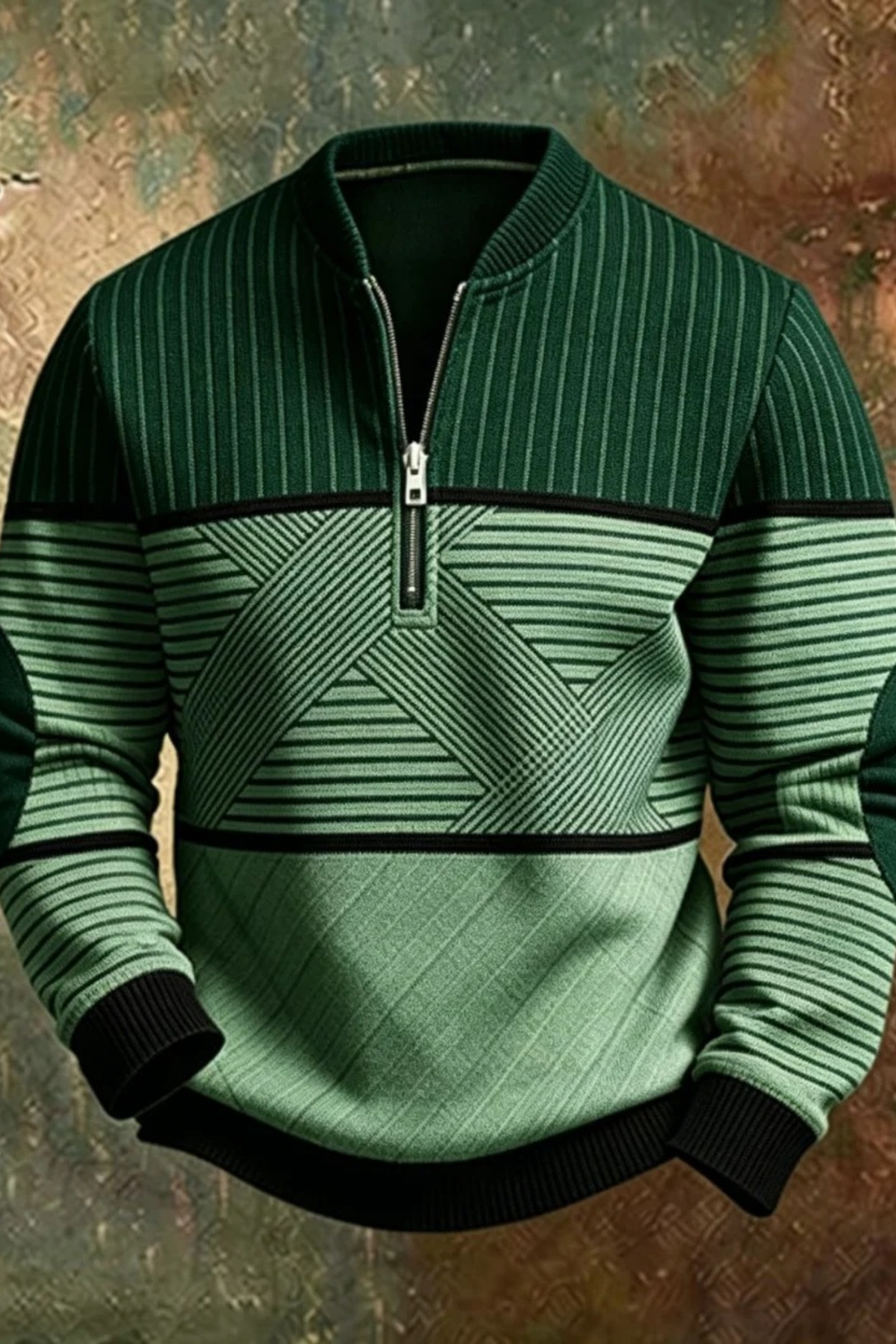Men’s Quarter Zip Sweater Geometric Knit Style