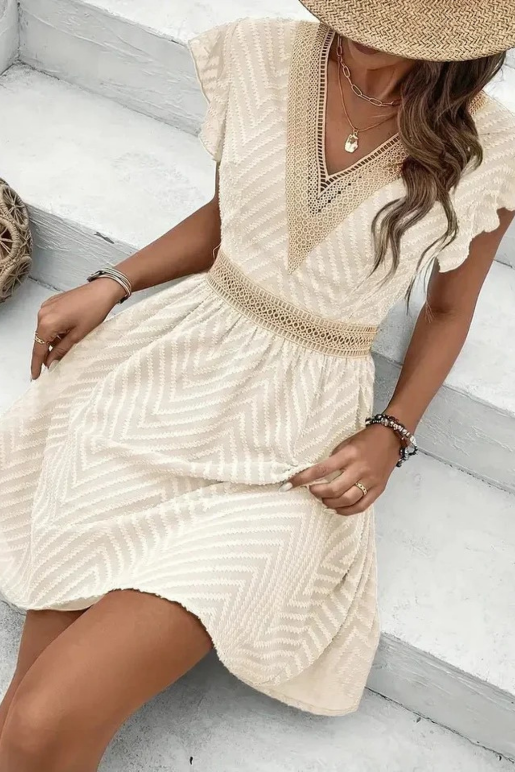 V-Neck Mini Dress Elegant Boho Style