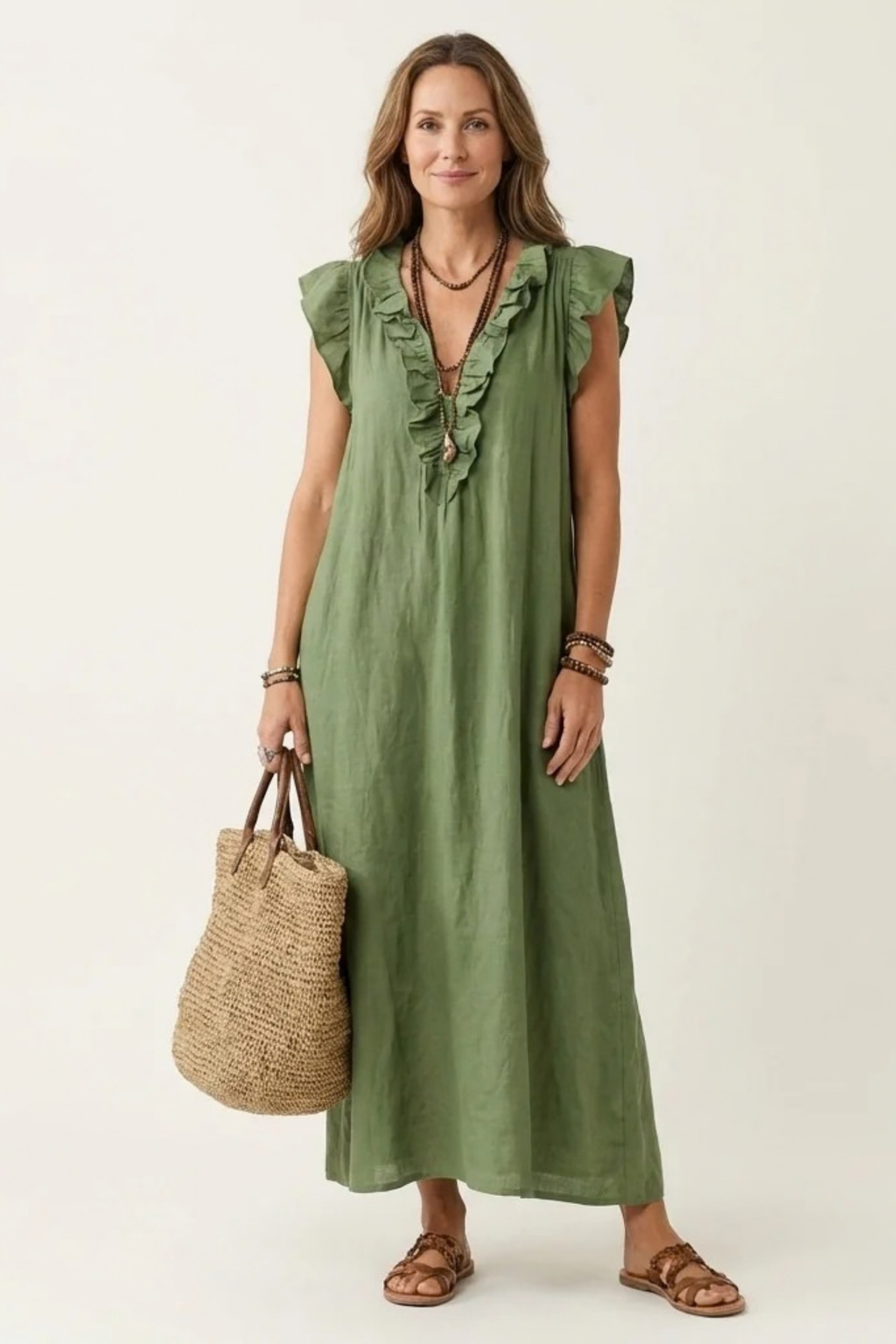 Maxi Dress Ruffle V Neck Relaxed Style