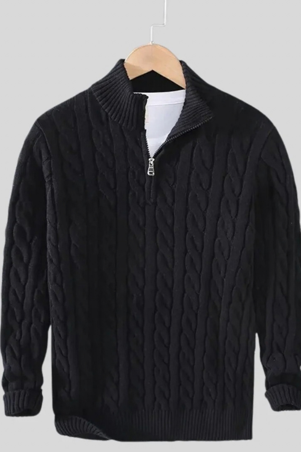 Men’s Long Cardigan Quarter Zip Cable Knit Classic Style