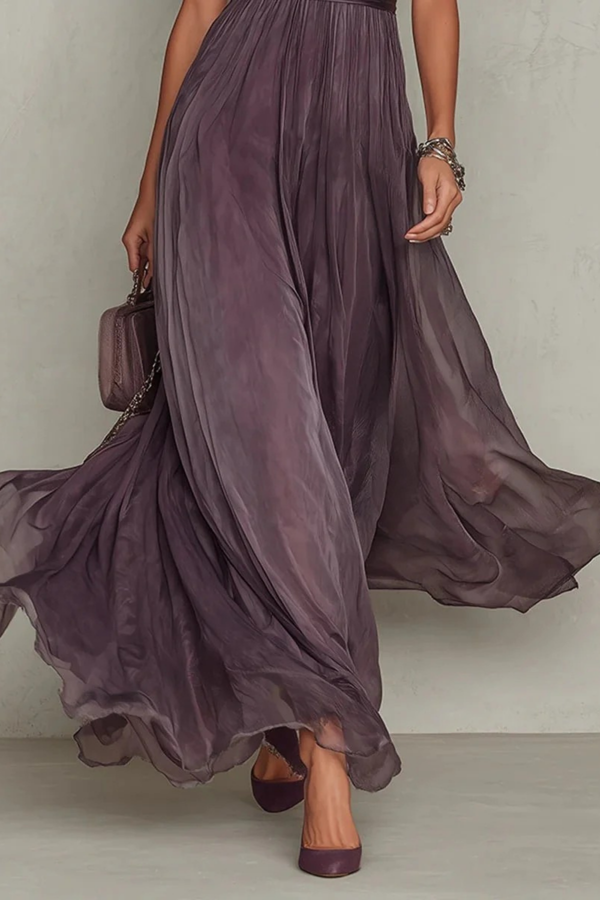 Maxi Dress Lace Trim Chiffon Elegant Style