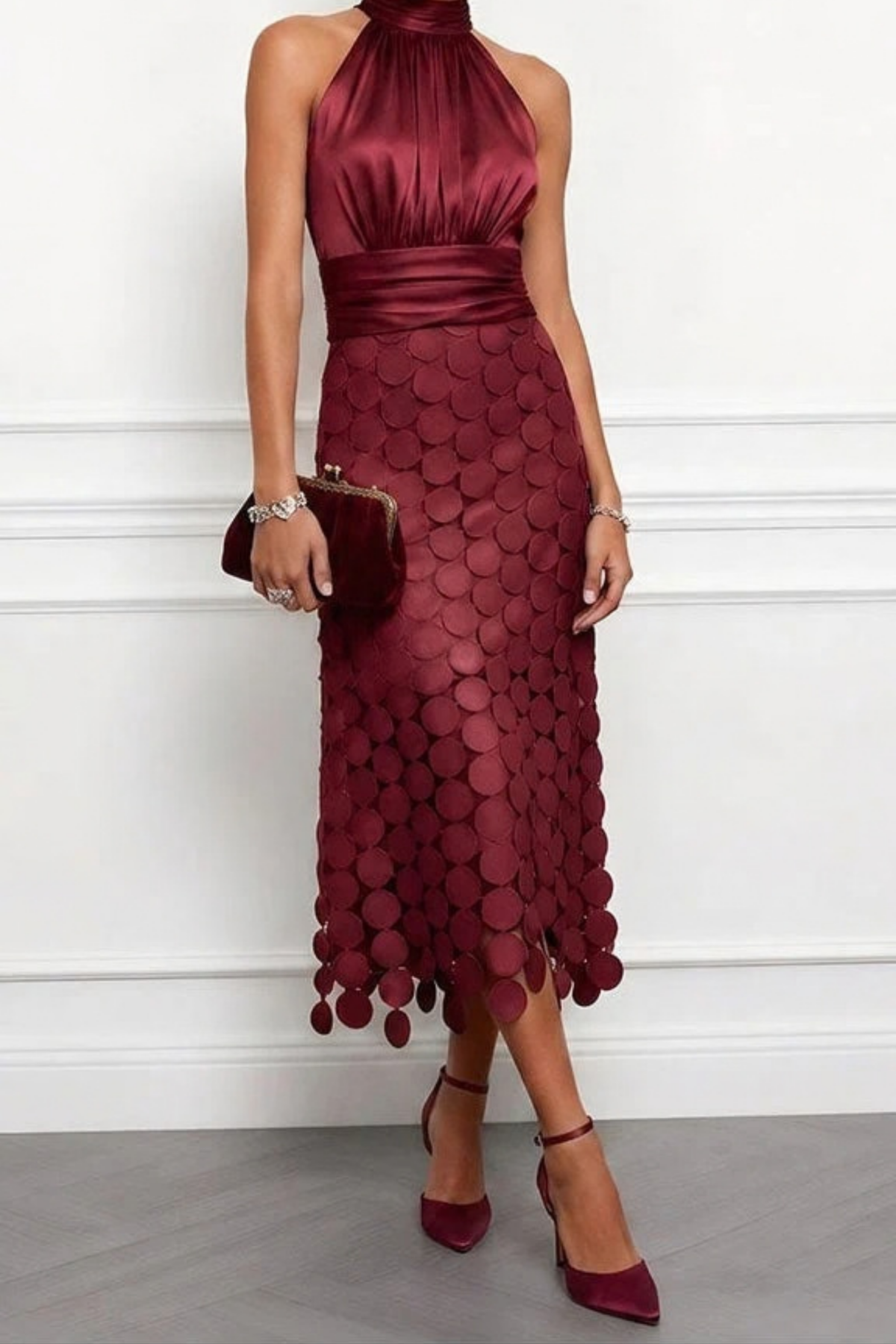Midi Dress Halter Neck Cutout Elegant Style