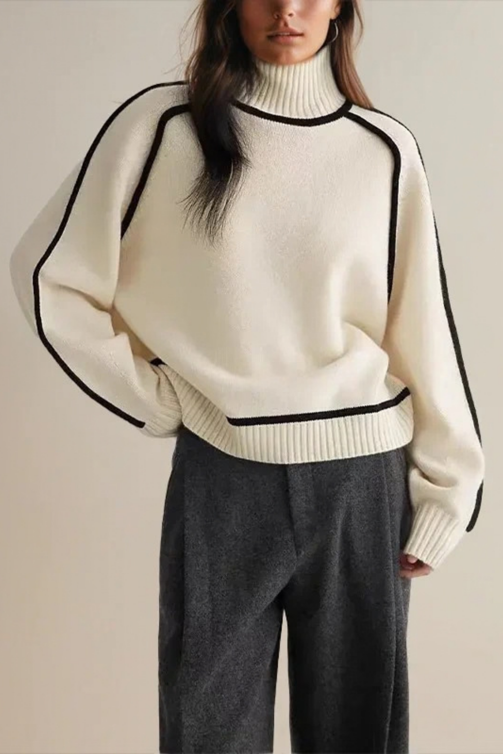 Turtleneck Sweater Contrast Trim Elegant Style