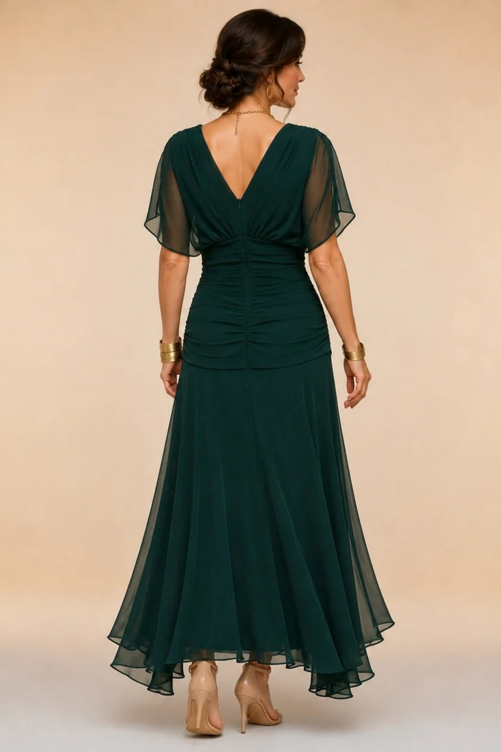 Maxi Wedding Dress Ruched Waist Formal Style