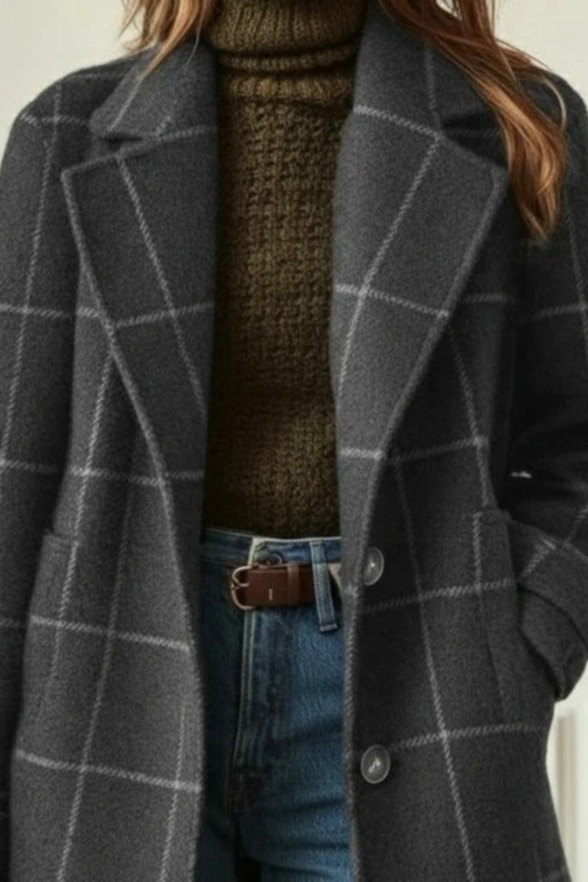 Plaid Longline Coat Button Front Classic Style