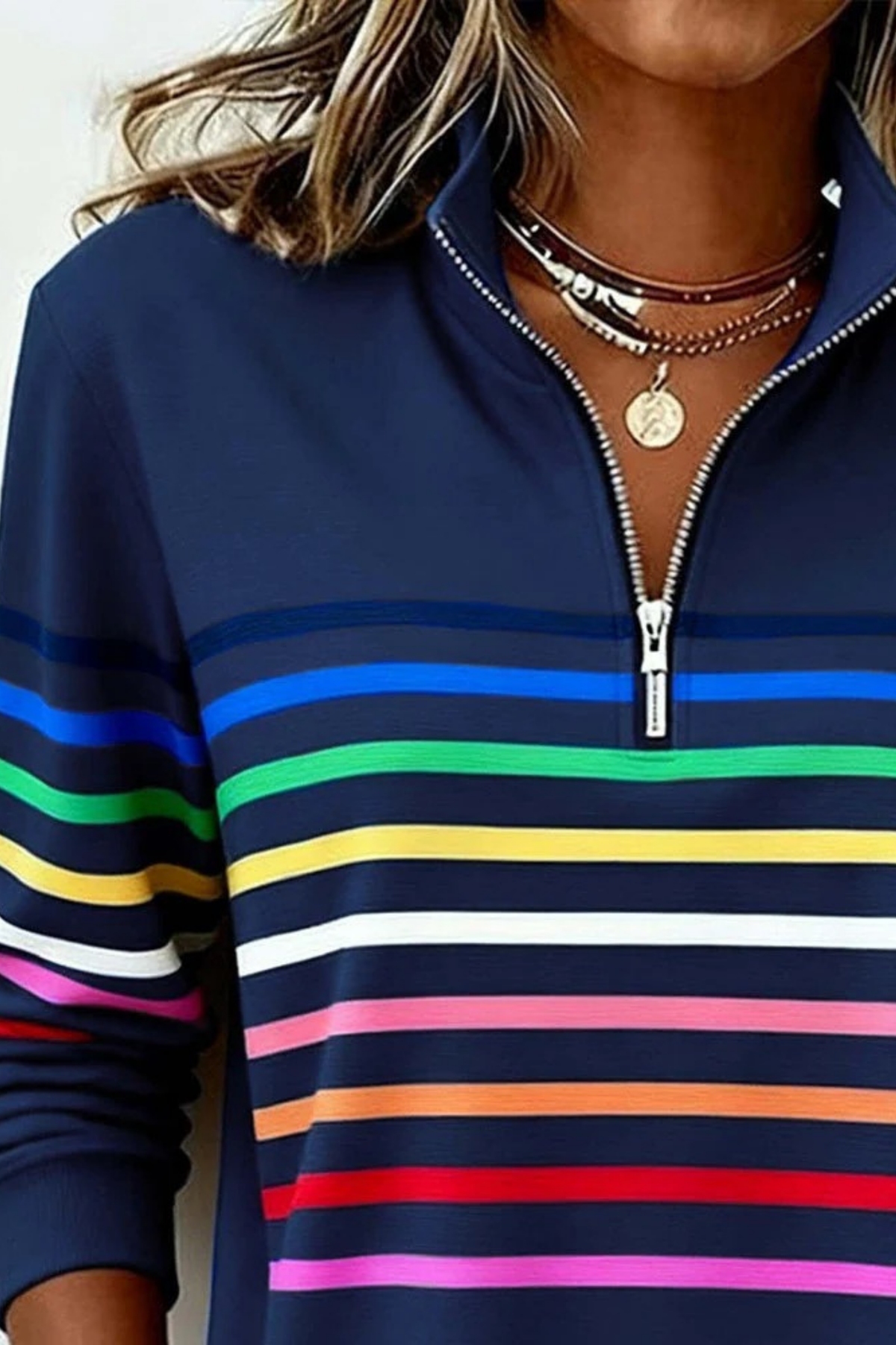 Quarter Zip Sweater Striped Casual Style