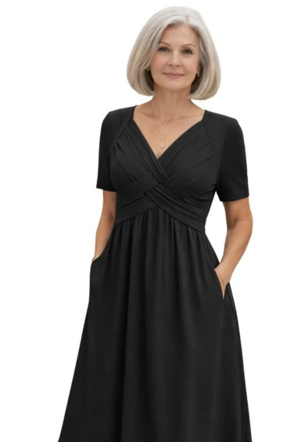 V-Neck Midi Dress Elegant Feminine Style