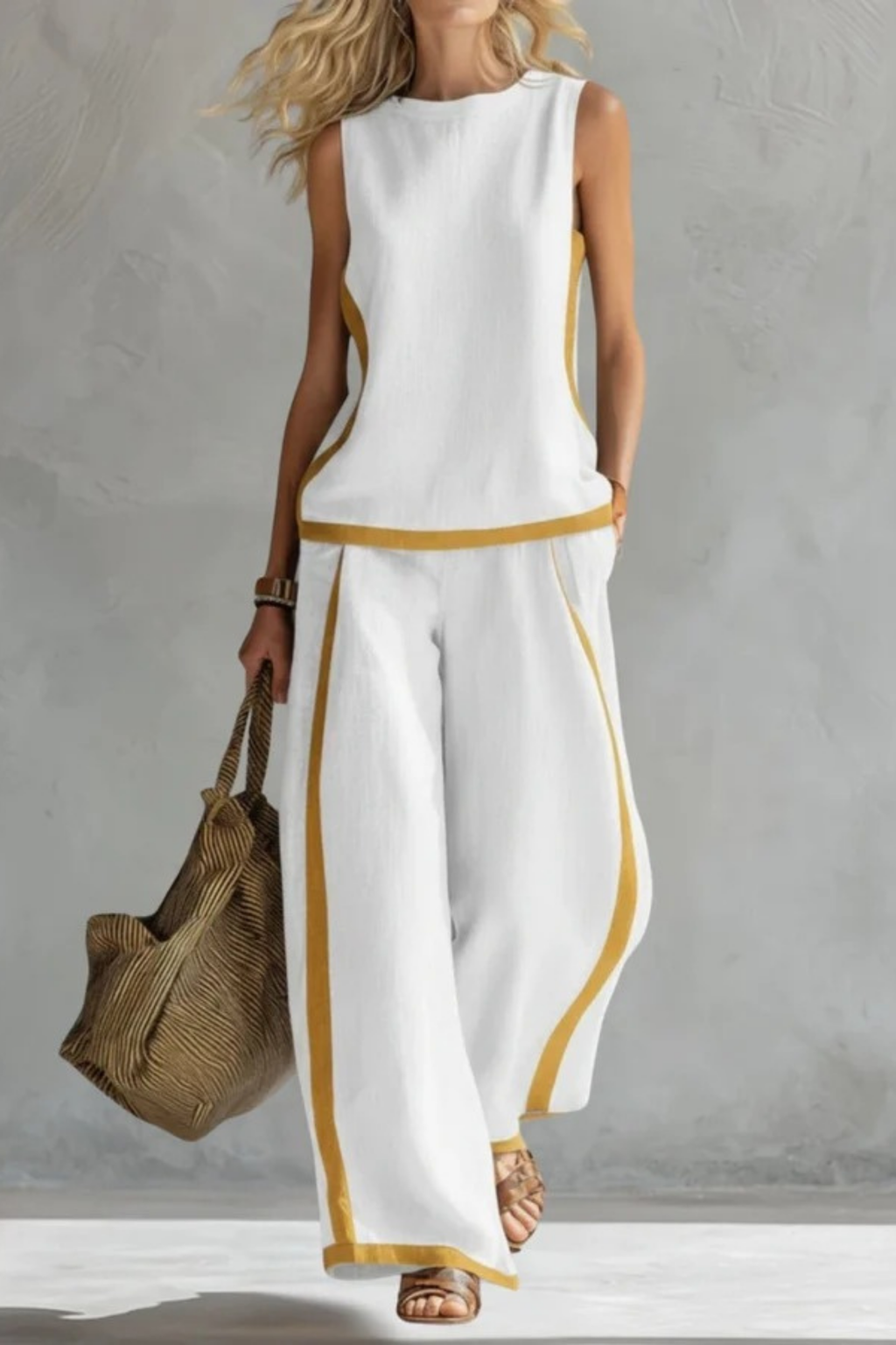 Two Piece Set Sleeveless Top Wide Leg Elegant Style