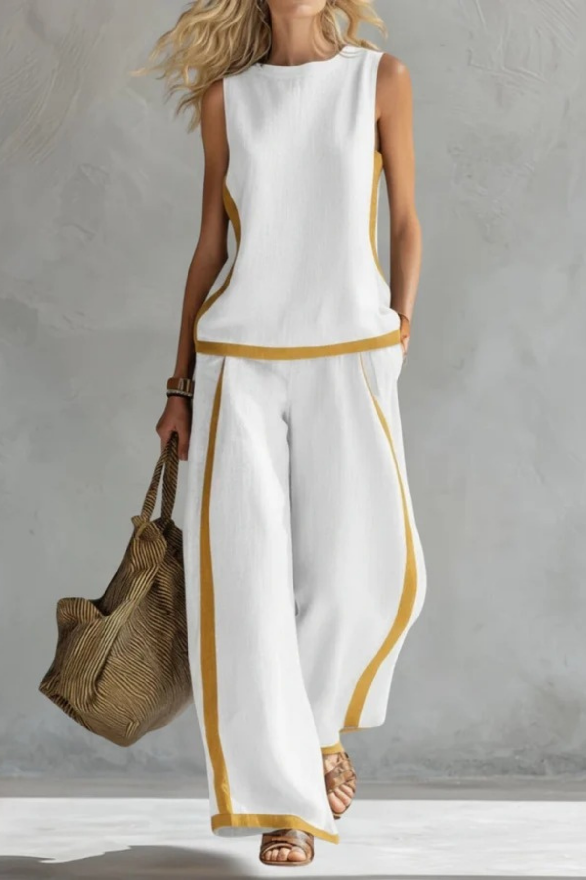 Two Piece Set Sleeveless Top Wide Leg Elegant Style