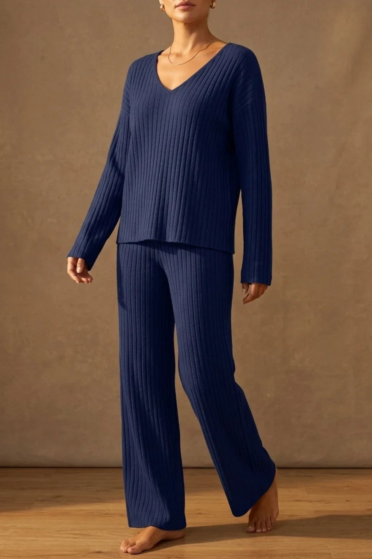 Women’s Ribbed Pajama Set V-Neck Relaxed Style