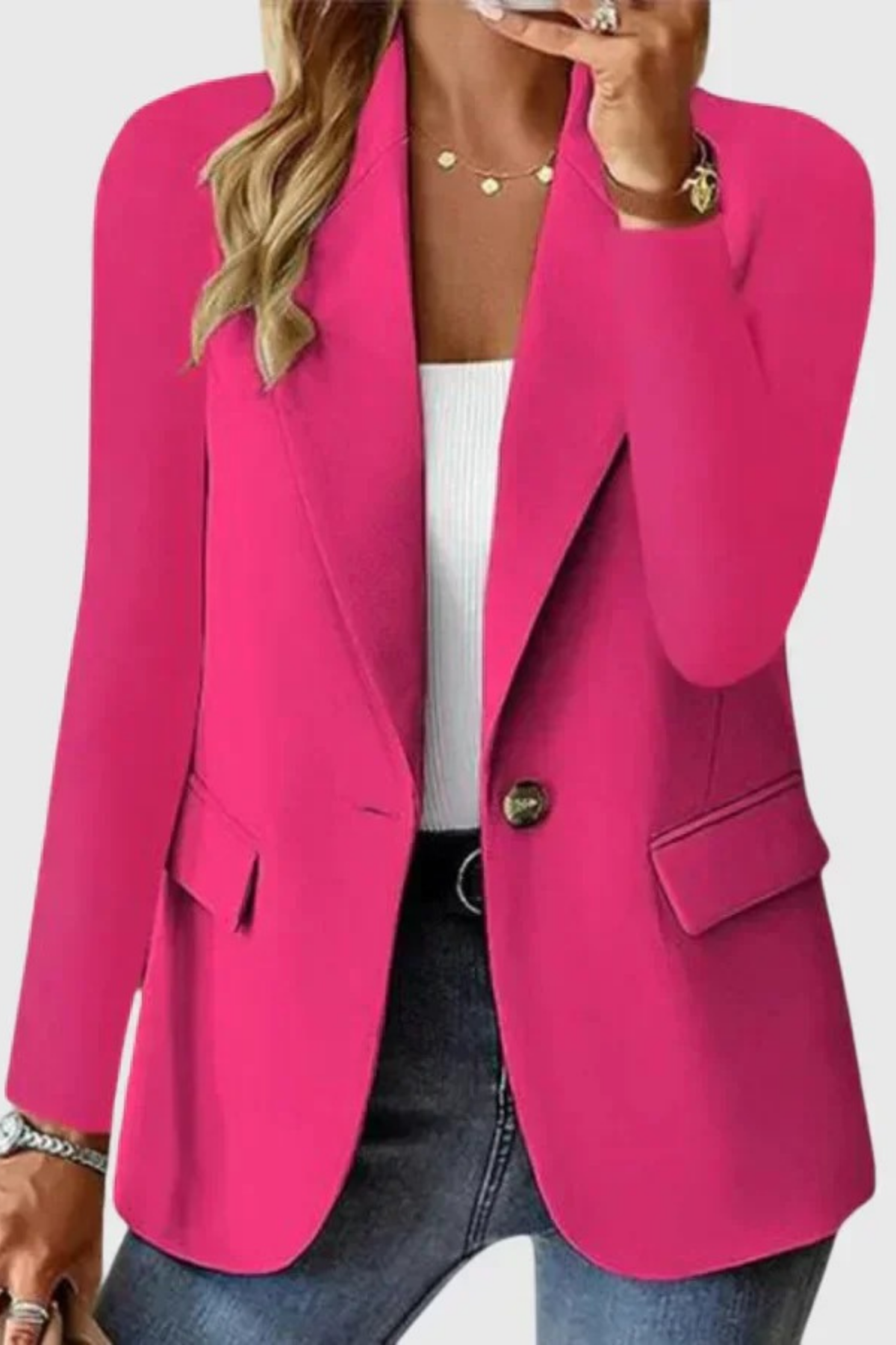 Single Button Blazer Tailored Elegant Style