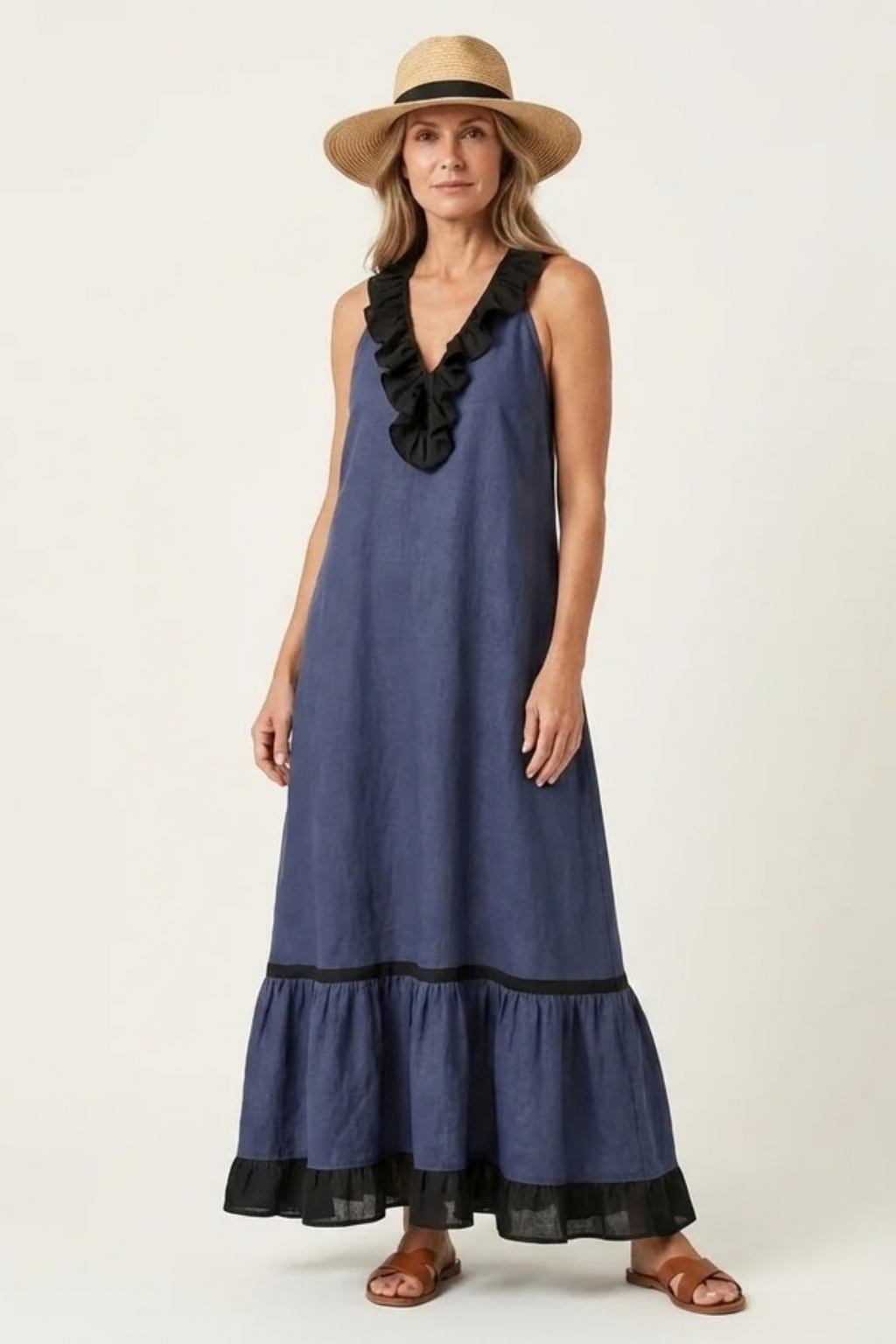Maxi Dress Ruffle Neck Flowy Bohemian Style