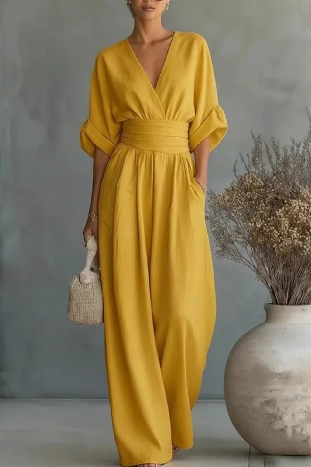 Women’s Wide Leg Jumpsuit V-Neck Elegant Style